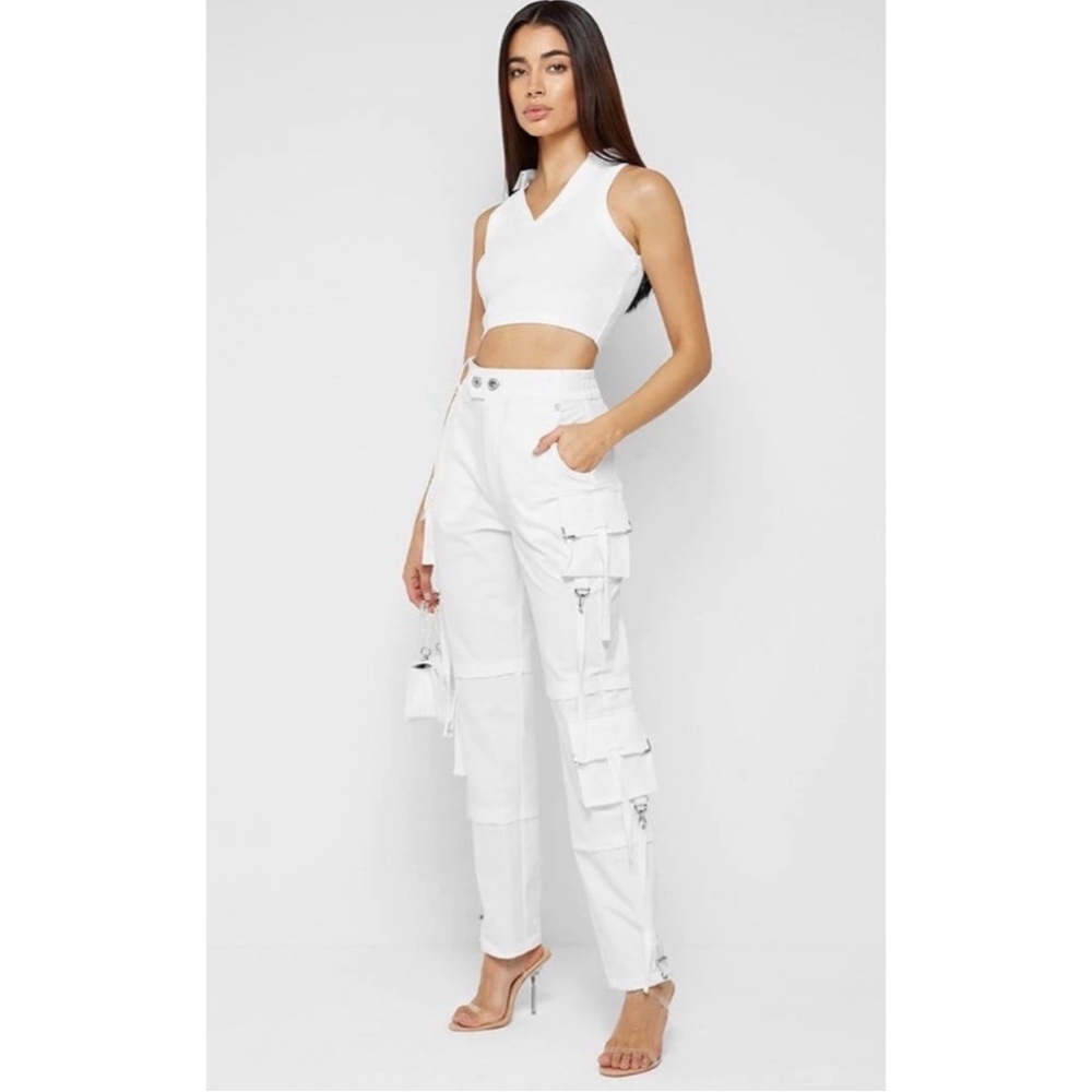 Maniere De Voir White Cargo Strap Pants